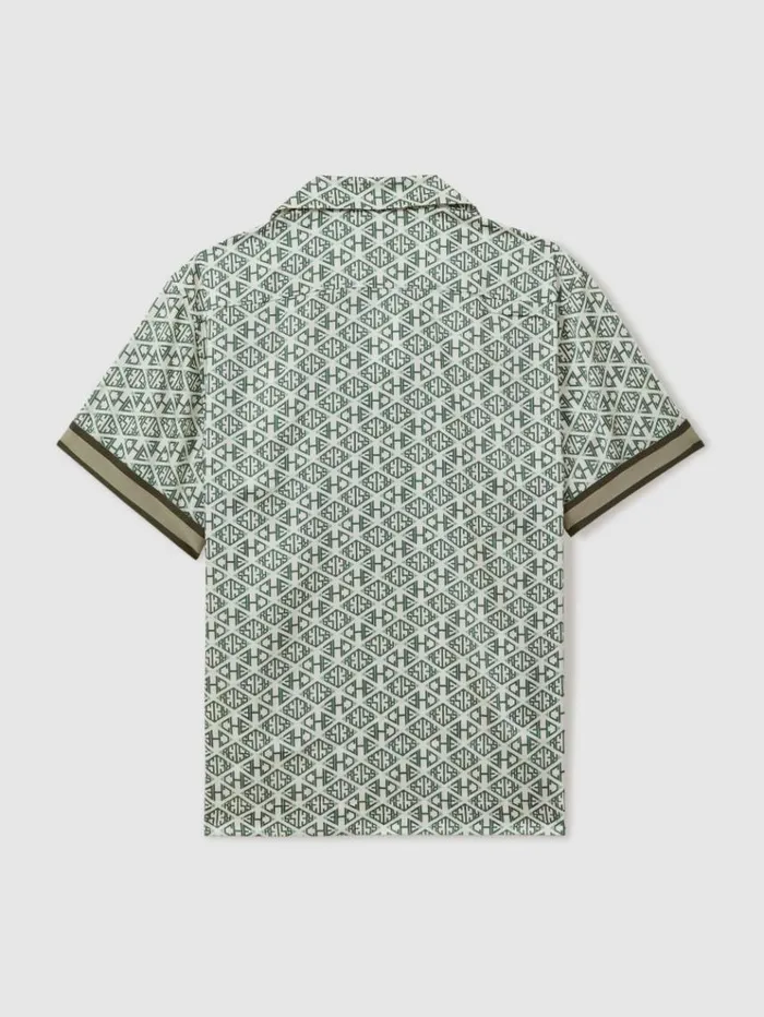 REISS Shirts Men Ch Monogram Print Cuff Detail Cuban Collar Shirt Ivorysage