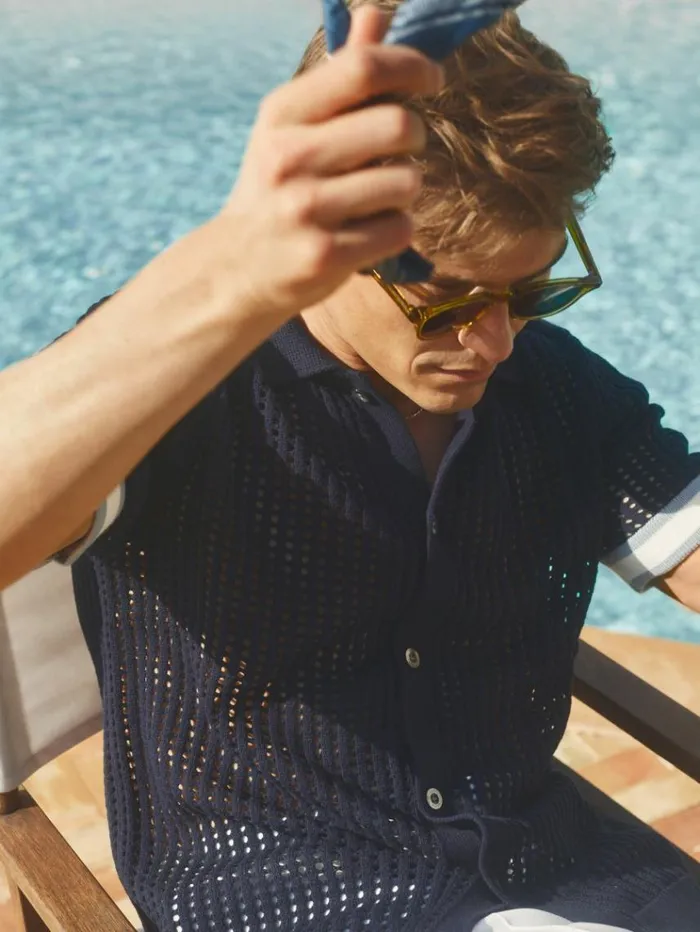 REISS Shirts Men Ch OpenStitch Cuban Collar Shirt Navy