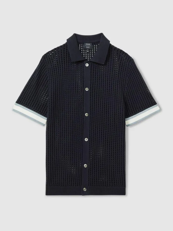REISS Shirts Men Ch OpenStitch Cuban Collar Shirt Navy