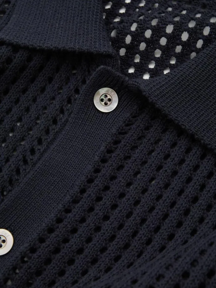 REISS Shirts Men Ch OpenStitch Cuban Collar Shirt Navy