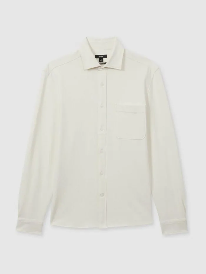 REISS Shirts Men Cotton Blend Twill Overshirt Off White
