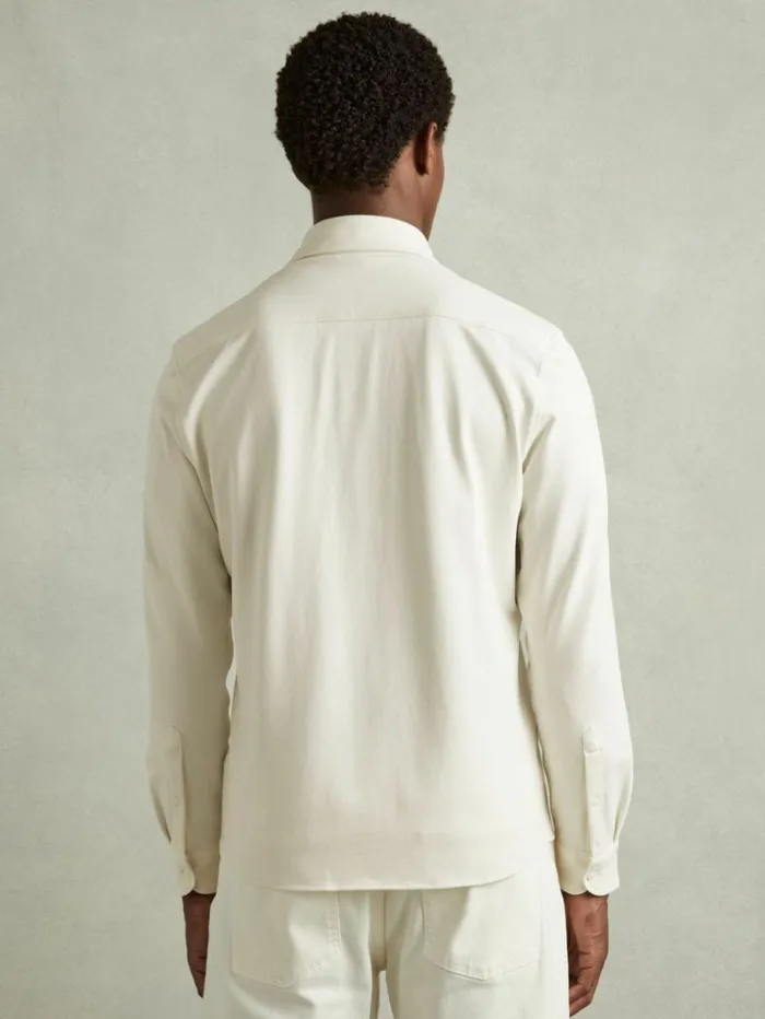REISS Shirts Men Cotton Blend Twill Overshirt Off White