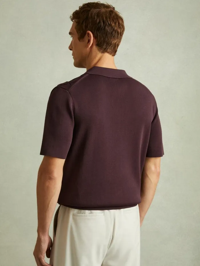 REISS Shirts Men Laser CutOut Cuban Collar Shirt Bordeaux