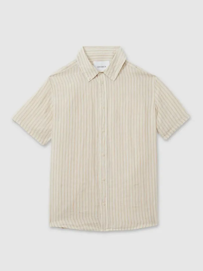 REISS Shirts Men Les Deux Light Green Linen Oxford Shirt Sandivory