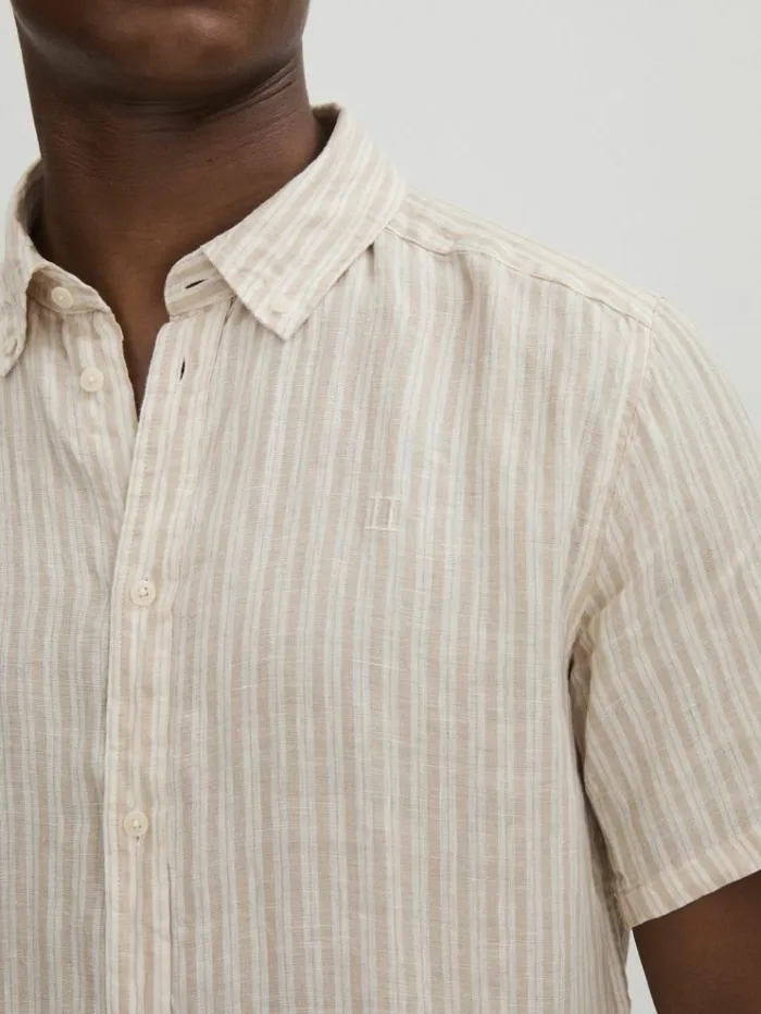 REISS Shirts Men Les Deux Light Green Linen Oxford Shirt Sandivory