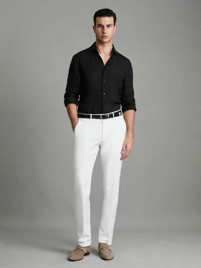 REISS Shirts Men Linen Button Through Shirt Black