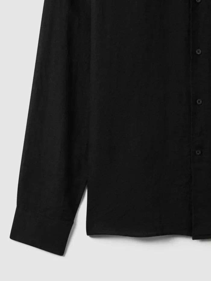 REISS Shirts Men Linen Button Through Shirt Black