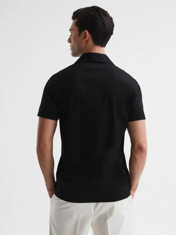 REISS Shirts Men Mercerised Jersey Cuban Collar Shirt Black