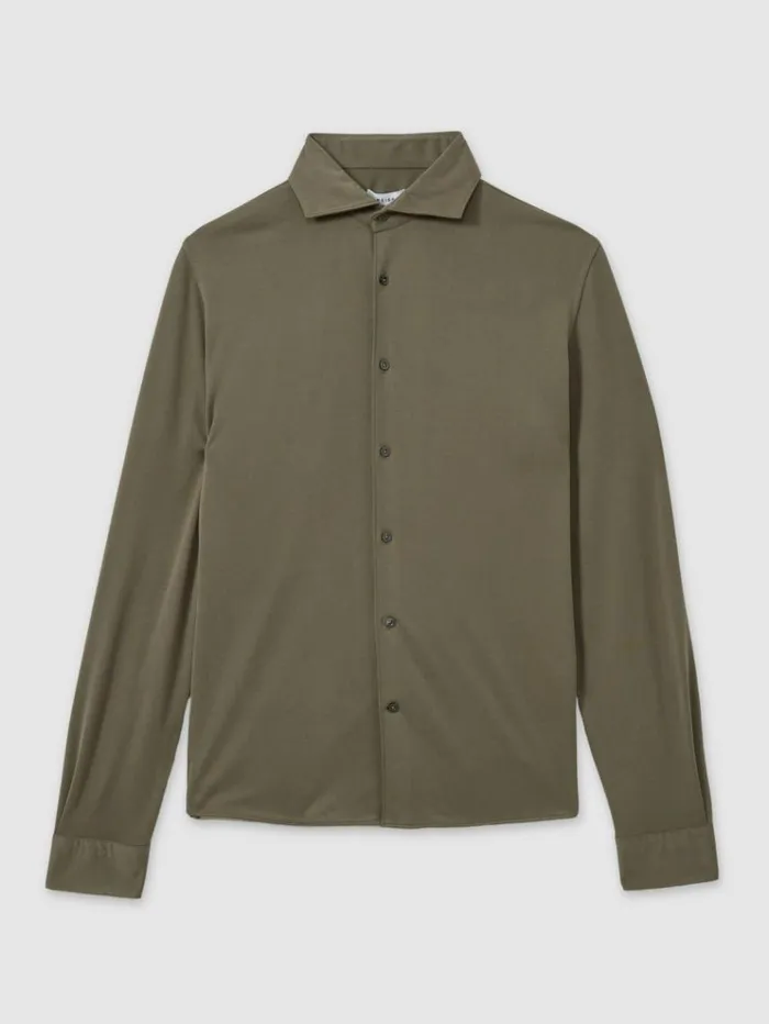 REISS Shirts Men Modal Blend Cutaway Collar Shirt Khaki