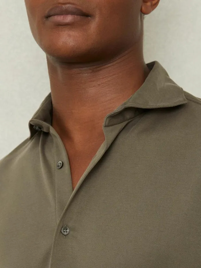 REISS Shirts Men Modal Blend Cutaway Collar Shirt Khaki