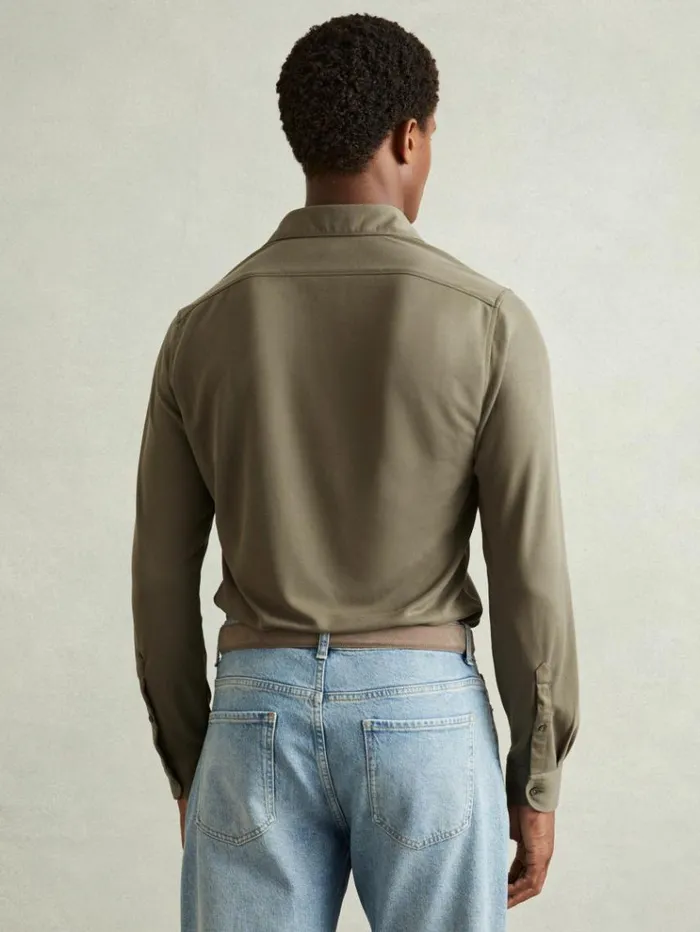 REISS Shirts Men Modal Blend Cutaway Collar Shirt Khaki