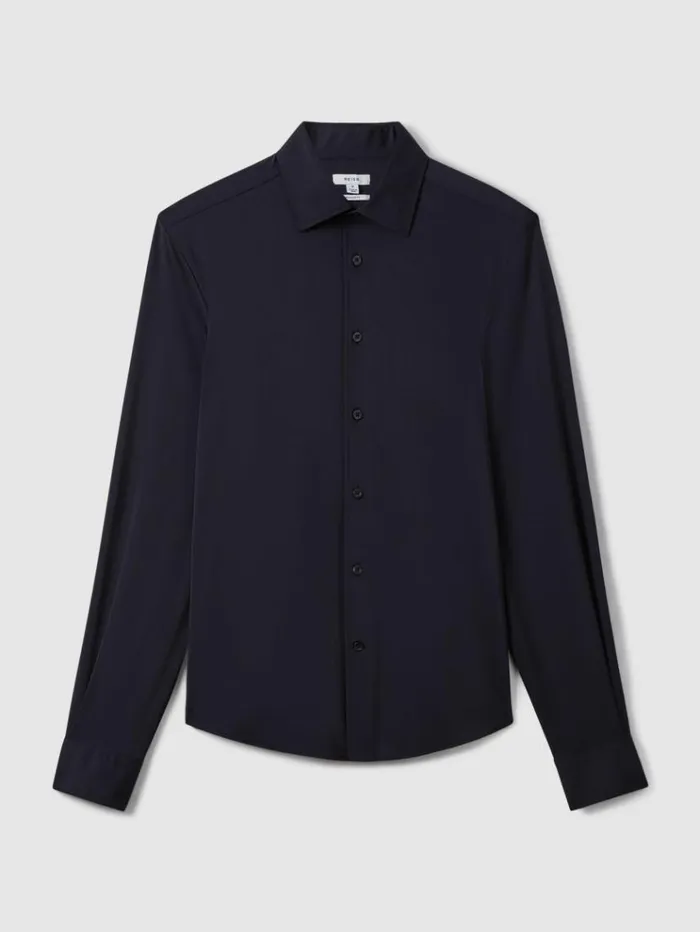 REISS Shirts Men Slim Fit ButtonThrough Travel Shirt Navy
