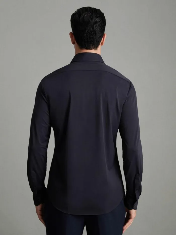 REISS Shirts Men Slim Fit ButtonThrough Travel Shirt Navy