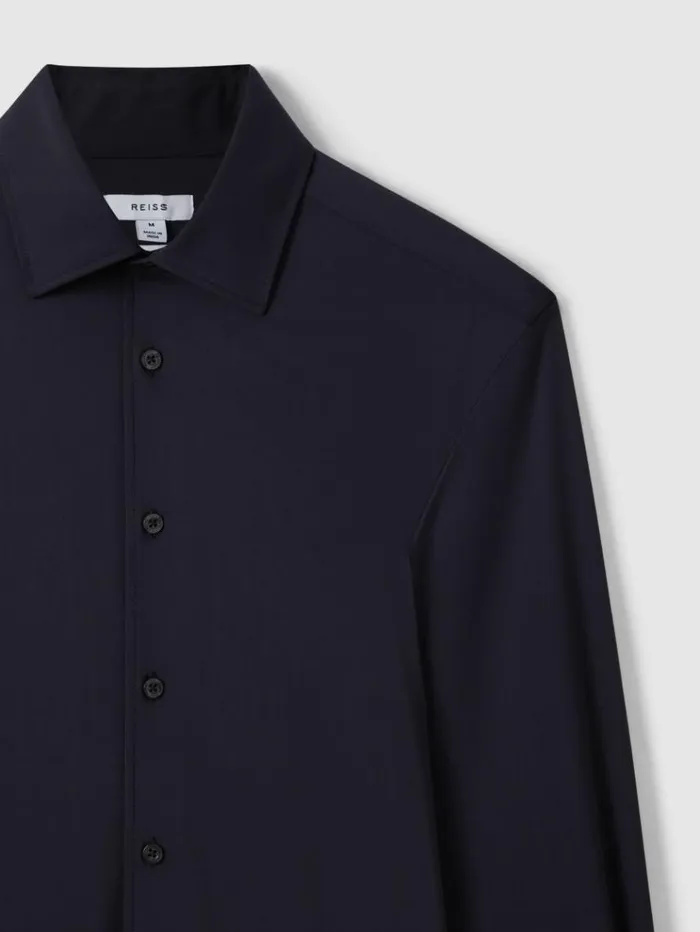 REISS Shirts Men Slim Fit ButtonThrough Travel Shirt Navy