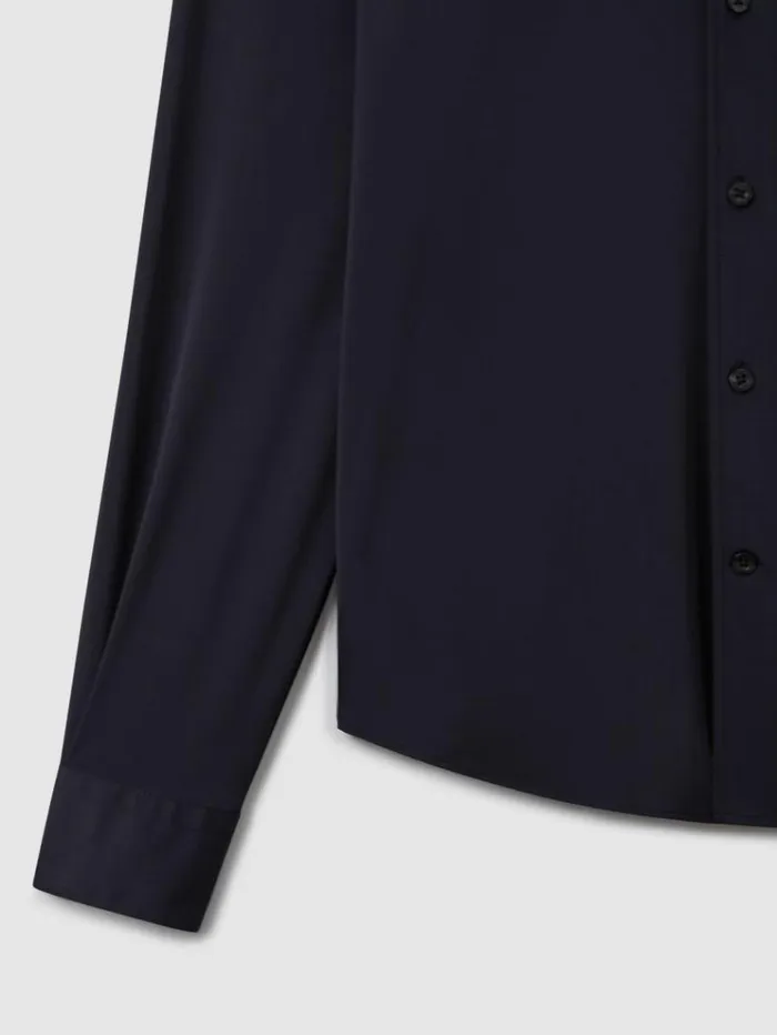 REISS Shirts Men Slim Fit ButtonThrough Travel Shirt Navy