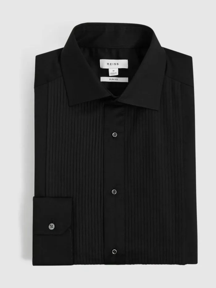 REISS Shirts Men Slim Fit Cotton Marcella Tuxedo Shirt Black REISS Shirts Men Slim Fit Cotton Marcella Tuxedo Shirt Black
