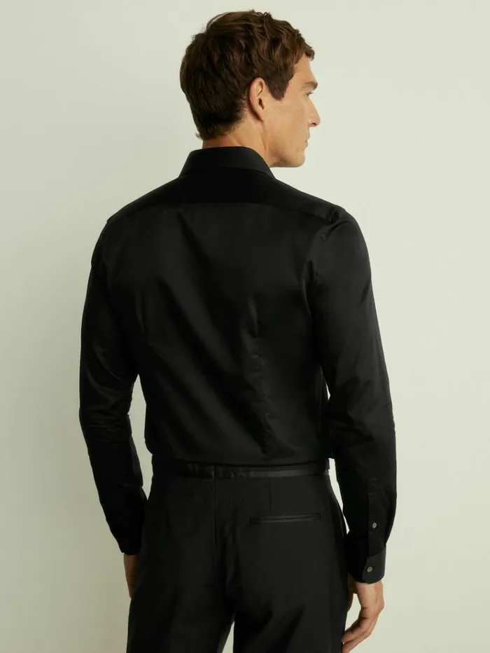 REISS Shirts Men Slim Fit Cotton Marcella Tuxedo Shirt Black REISS Shirts Men Slim Fit Cotton Marcella Tuxedo Shirt Black