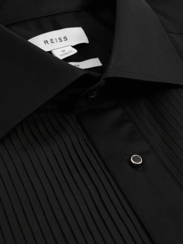 REISS Shirts Men Slim Fit Cotton Marcella Tuxedo Shirt Black REISS Shirts Men Slim Fit Cotton Marcella Tuxedo Shirt Black