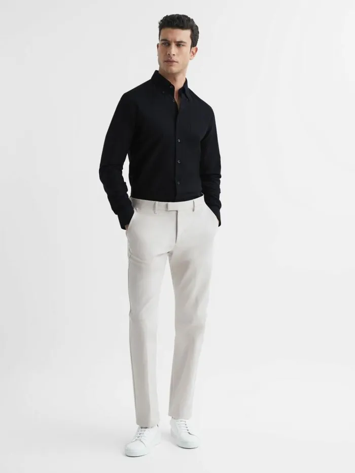 REISS Shirts Men Slim Fit Cotton Oxford Shirt Black