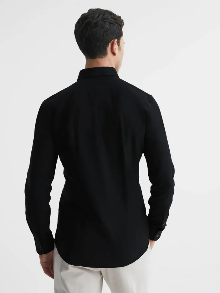 REISS Shirts Men Slim Fit Cotton Oxford Shirt Black