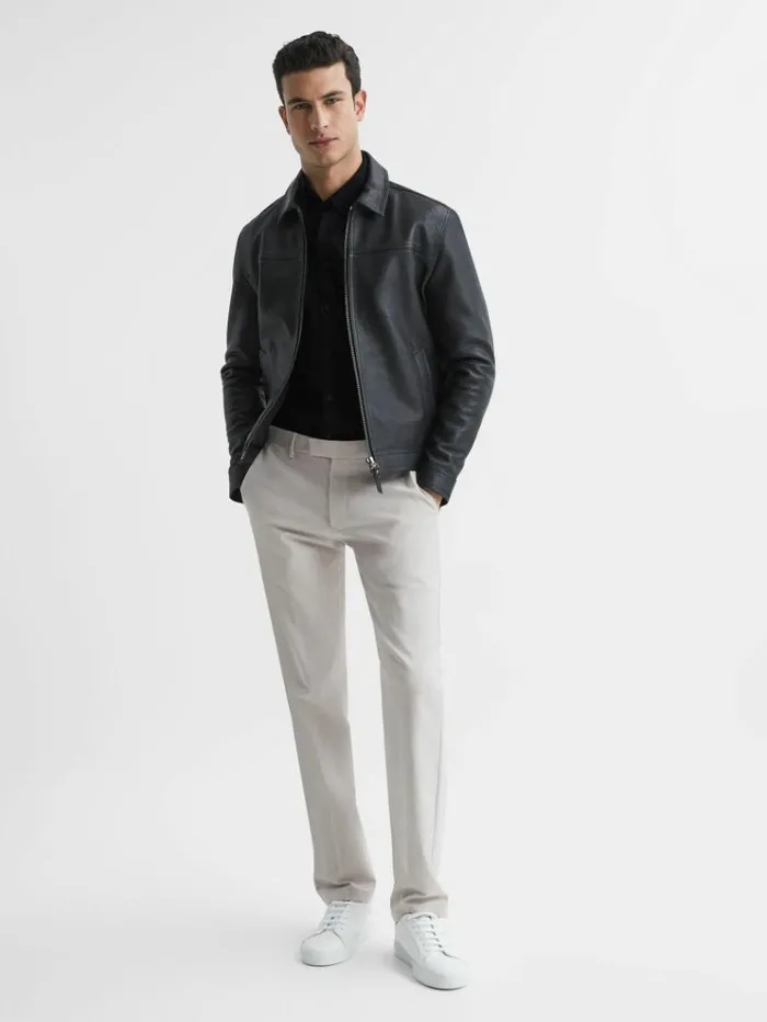 REISS Shirts Men Slim Fit Cotton Oxford Shirt Black