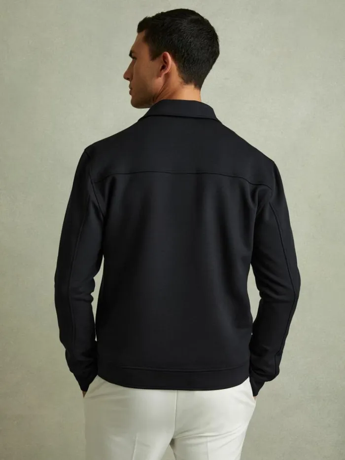REISS Shirts Men Zipped InterlockJersey Overshirt Navy Blue