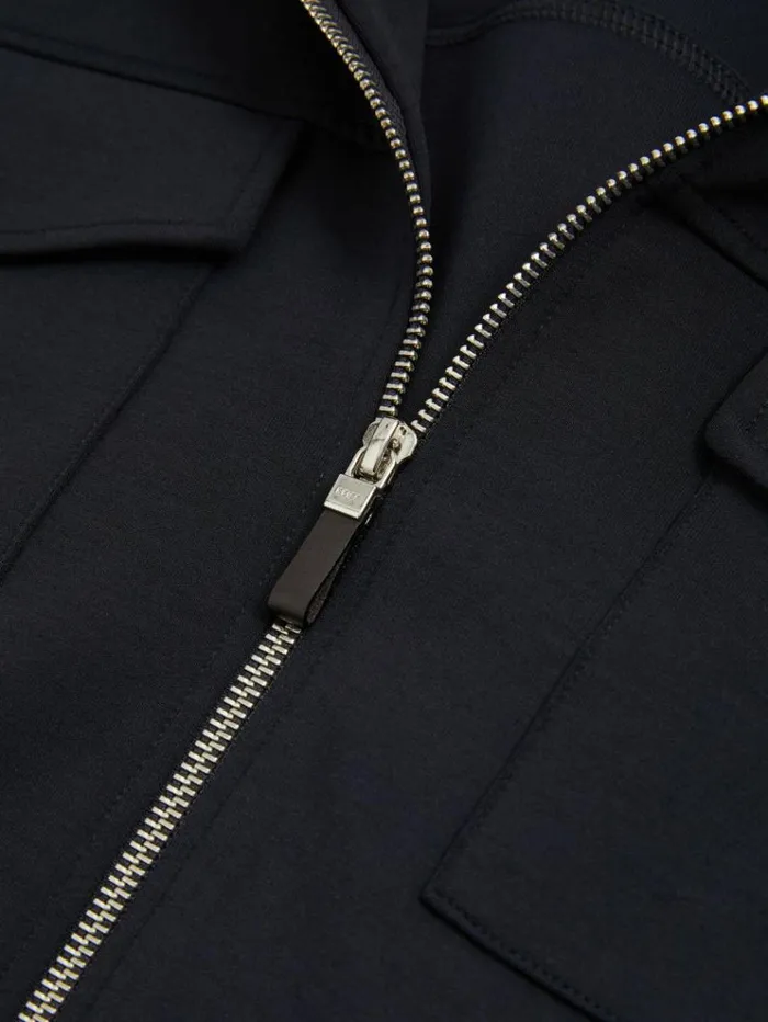 REISS Shirts Men Zipped InterlockJersey Overshirt Navy Blue
