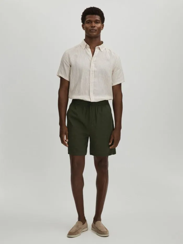 REISS Shorts Men Les Deux Forest Green Linen Blend Drawstring Shorts Forest Green