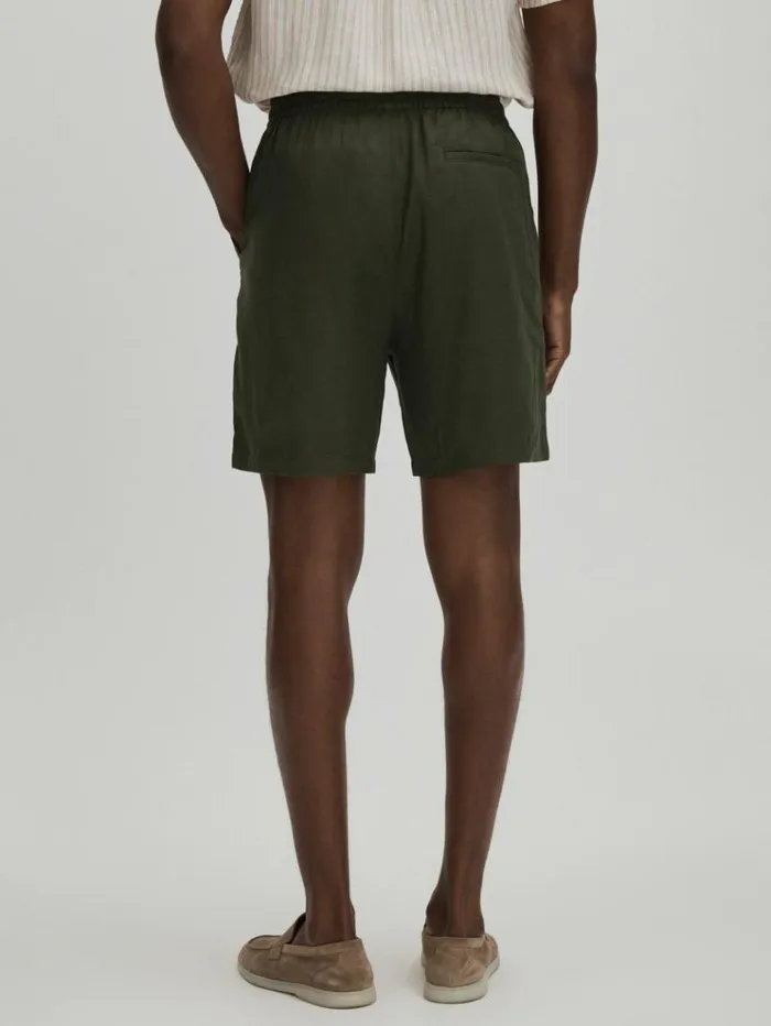REISS Shorts Men Les Deux Forest Green Linen Blend Drawstring Shorts Forest Green