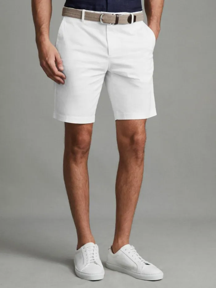 REISS Shorts Men Modern Fit Cotton Blend Chino Shorts White