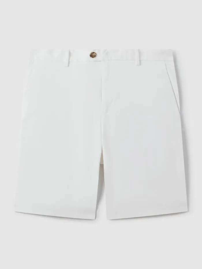 REISS Shorts Men Modern Fit Cotton Blend Chino Shorts White
