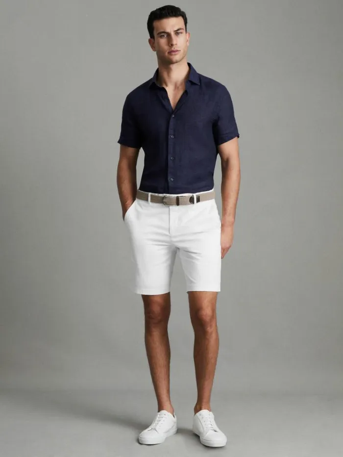 REISS Shorts Men Modern Fit Cotton Blend Chino Shorts White