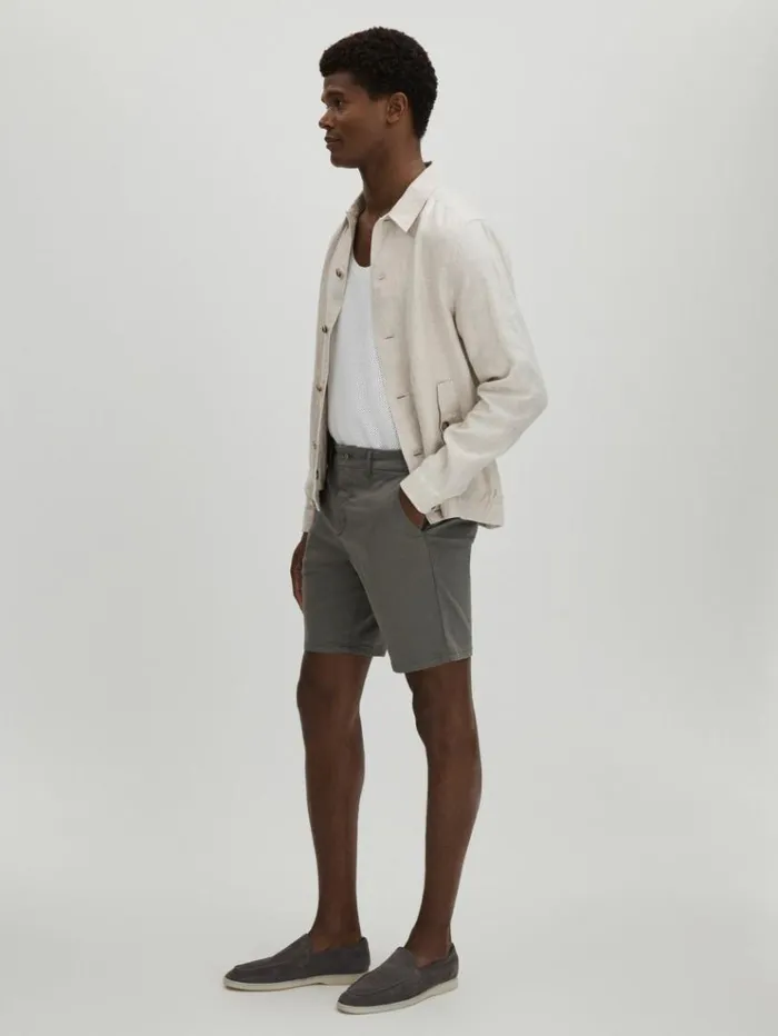REISS Shorts Men Paige Cotton Blend Chino Shorts Slate