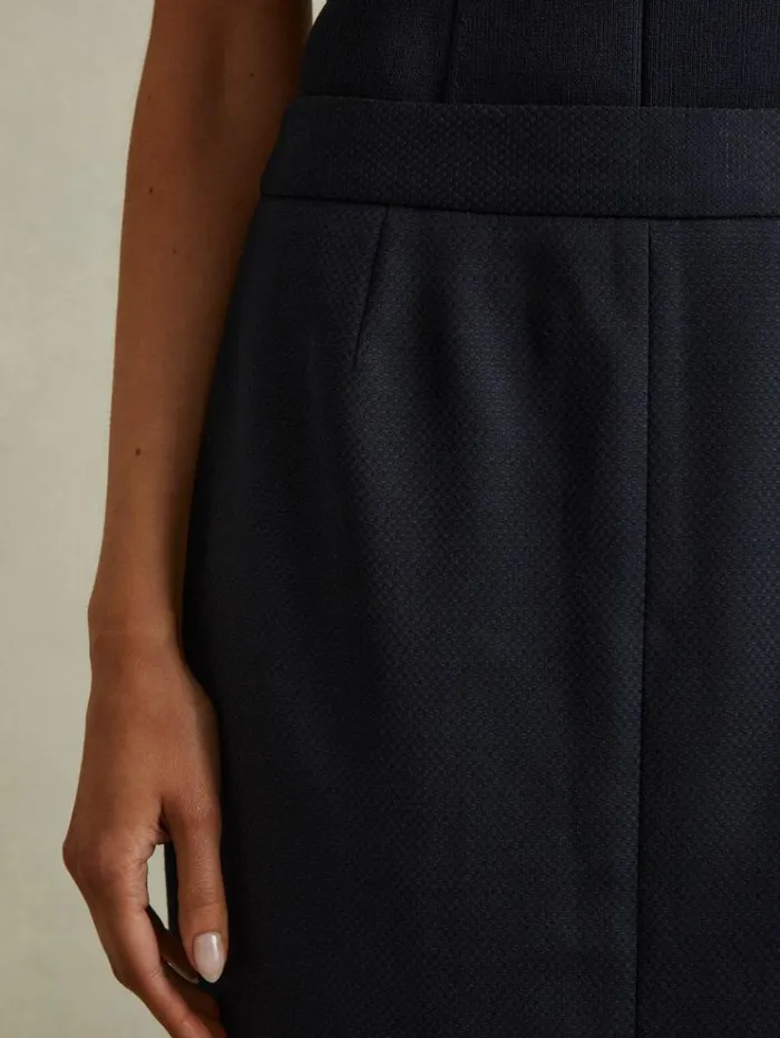 REISS Skirts Women Textured Pencil Midi Suit Skirt Navy