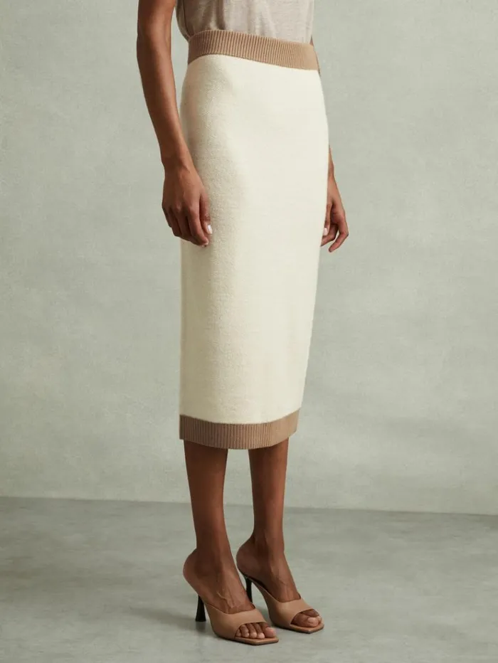 REISS Skirts Women Wool Midi Pencil Skirt Creamcamel