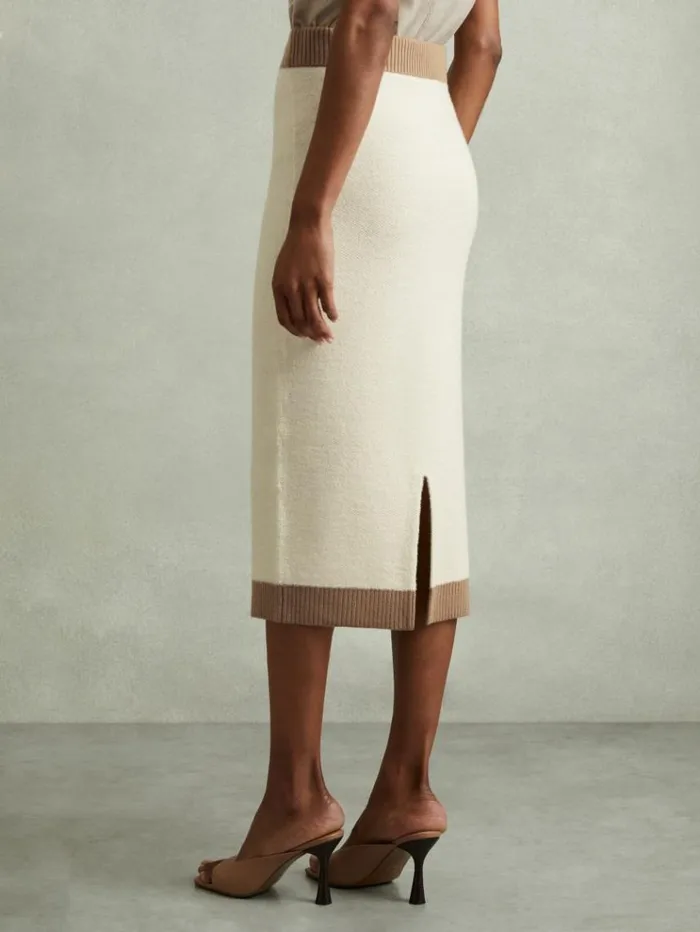 REISS Skirts Women Wool Midi Pencil Skirt Creamcamel
