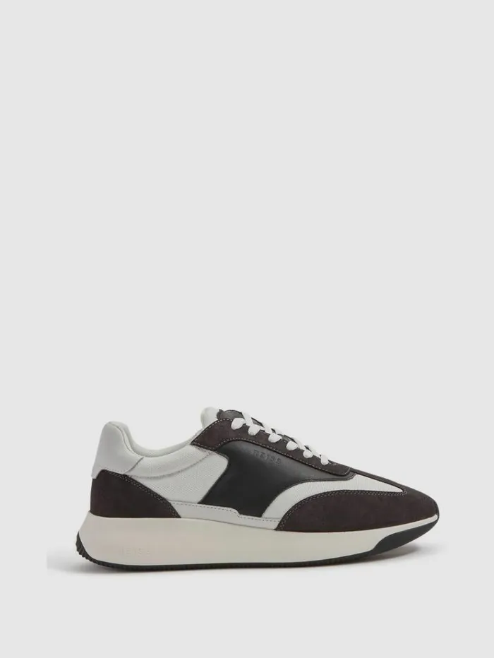 REISS Sneakers Men Leather Suede Running Trainers Charcoal