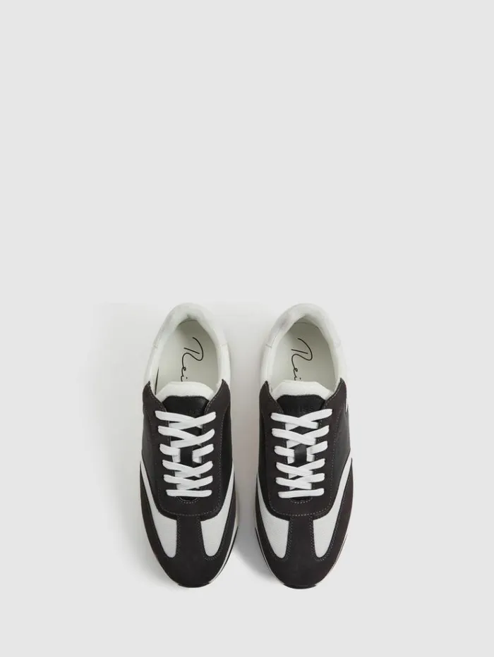 REISS Sneakers Men Leather Suede Running Trainers Charcoal