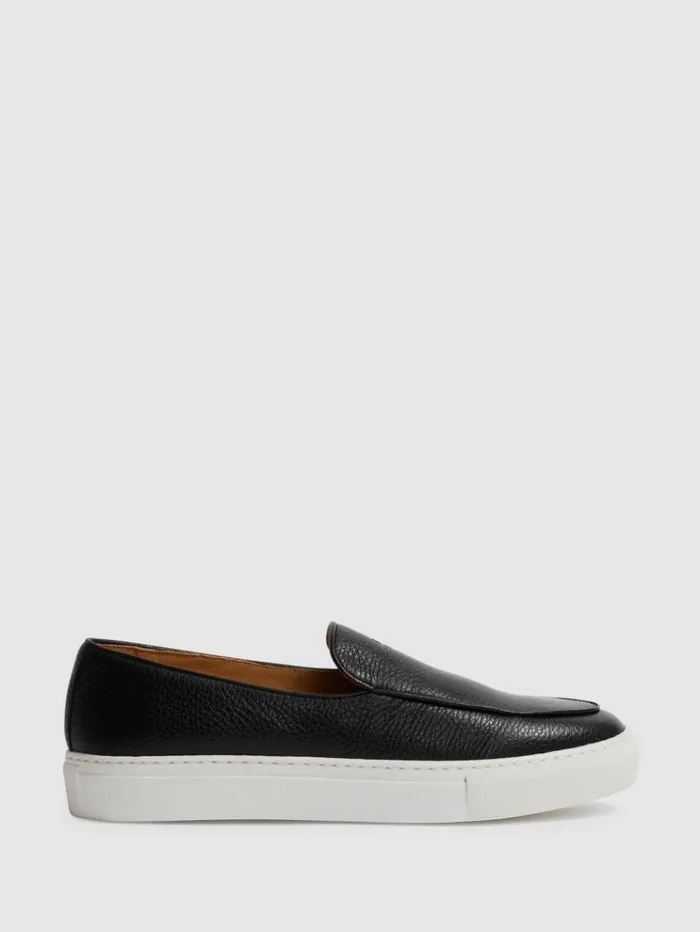 REISS Sneakers Men Unseen Footwear Leather Georgetown Trainers Blackwhite