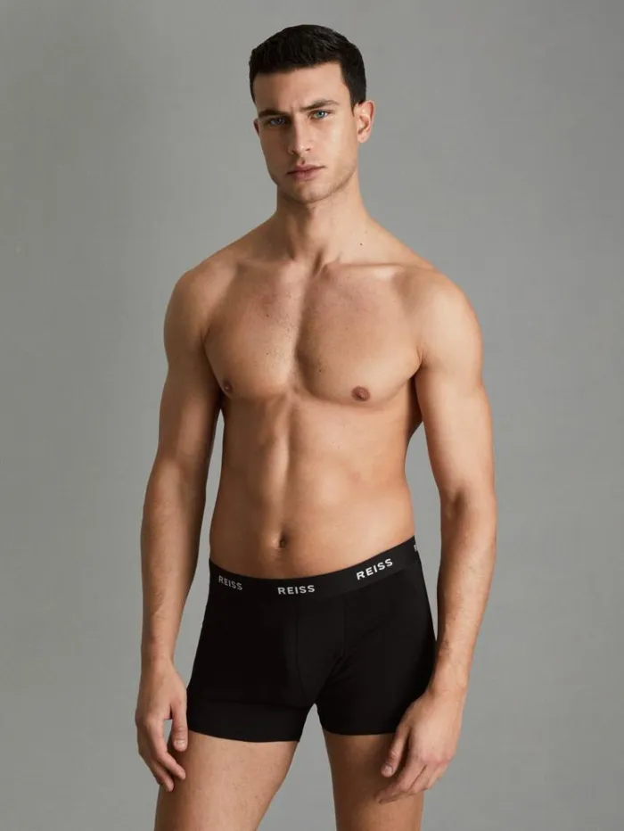 REISS Socks and Underwear Men Three Pack Organic Cotton Boxers Black