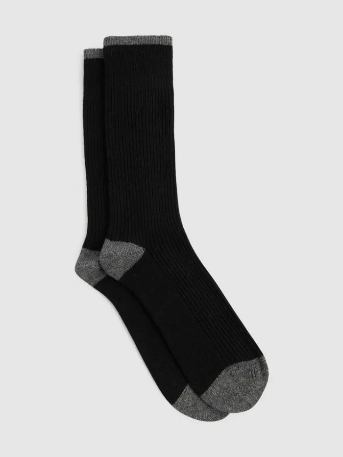 REISS Socks and Underwear Men WoolCashmere Blend Ribbed Socks Blackmid Grey