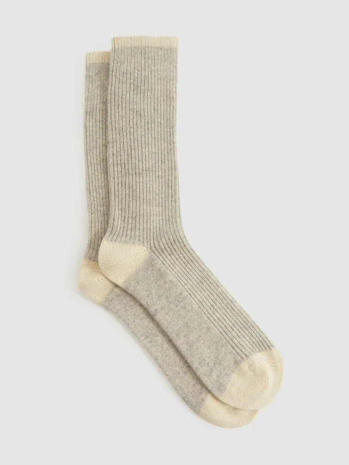 REISS Socks and Underwear Men WoolCashmere Blend Ribbed Socks Soft Greyecru