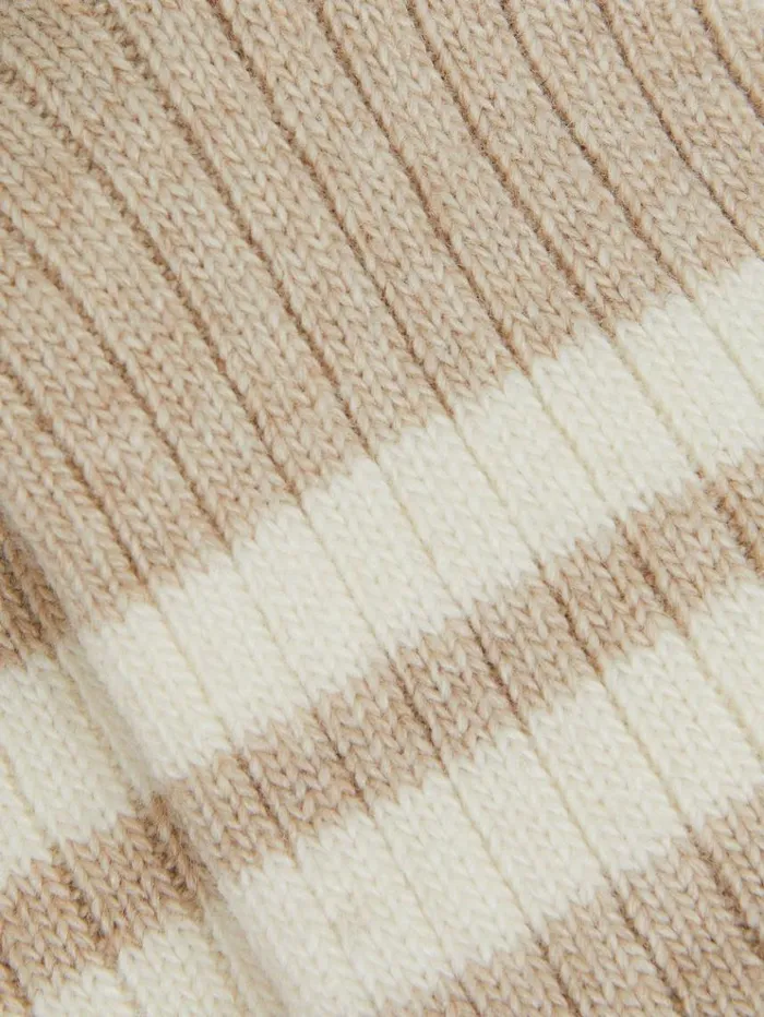 REISS Socks Women Wool Blend Ribbed Crew Socks Oatmeal
