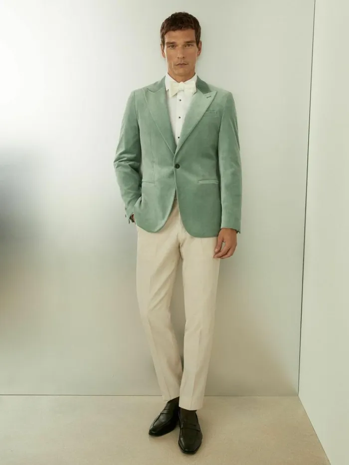 REISS Suits and Tailoring Men Cotton Blend Velvet Blazer Mint Green