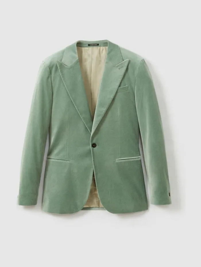 REISS Suits and Tailoring Men Cotton Blend Velvet Blazer Mint Green