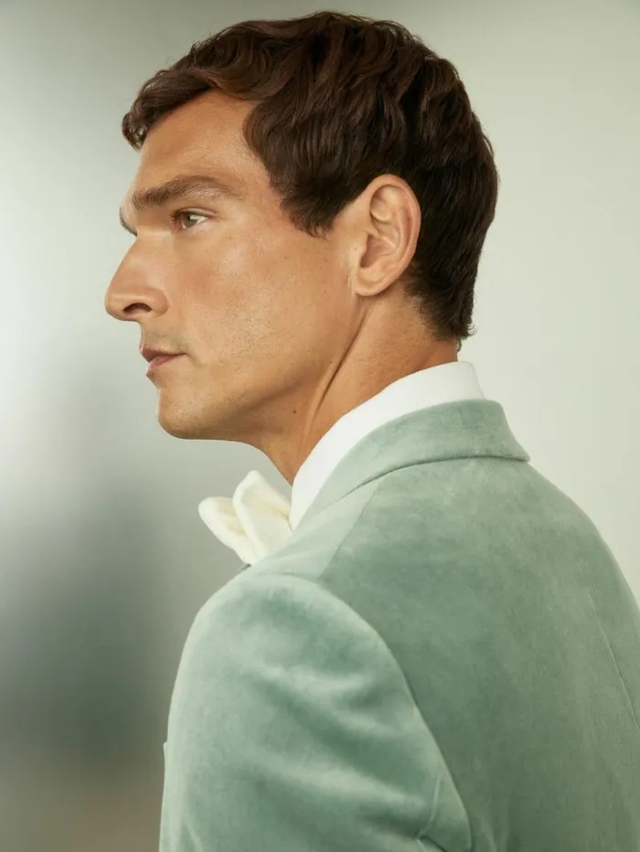 REISS Suits and Tailoring Men Cotton Blend Velvet Blazer Mint Green