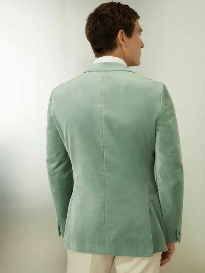 REISS Suits and Tailoring Men Cotton Blend Velvet Blazer Mint Green