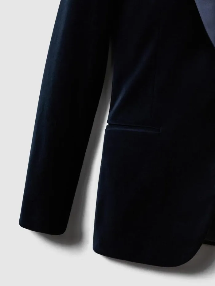 REISS Suits and Tailoring Men Modern Fit Velvet Single Breasted Tuxedo Jacket Navy