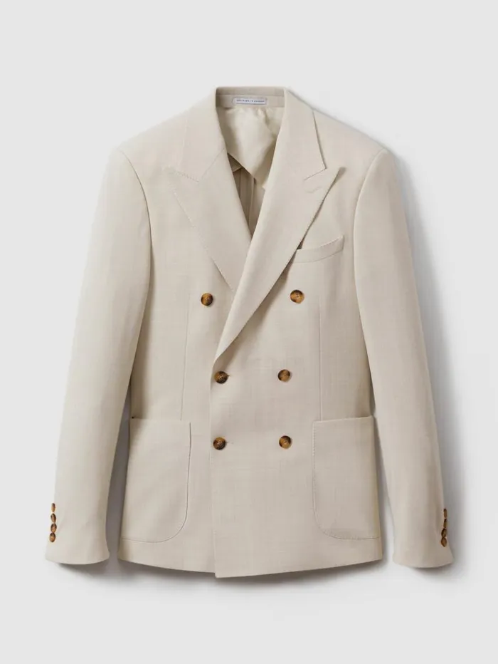 REISS Suits and Tailoring Men Slim Fit Double Breasted Blazer Stone