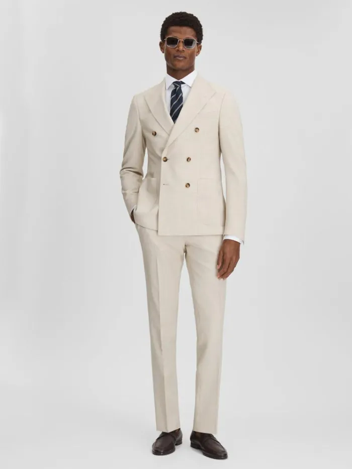 REISS Suits and Tailoring Men Slim Fit Double Breasted Blazer Stone